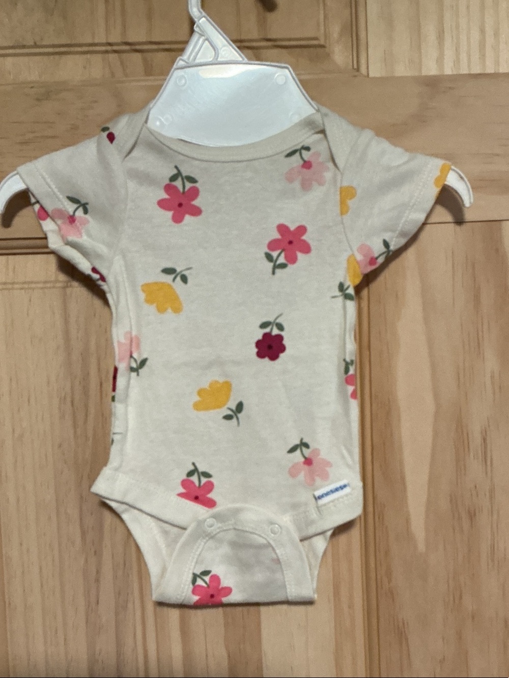 Floral Cream Short-Sleeve Baby One-Piece Bodysuit